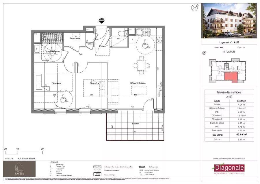 appartement 3 Pièces en vente sur Perrignier (74550)